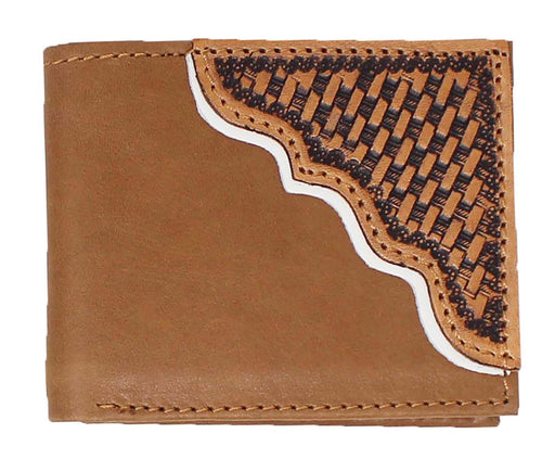 Men's Western Basket Weave Tooled Tan Leather Bi-Fold Wallet 18RTW117B