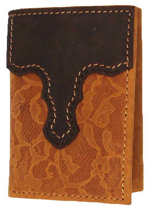 Men's Western Antique Floral Tooled Beaded Leather Tri-Fold Wallet 18RTWTrifold