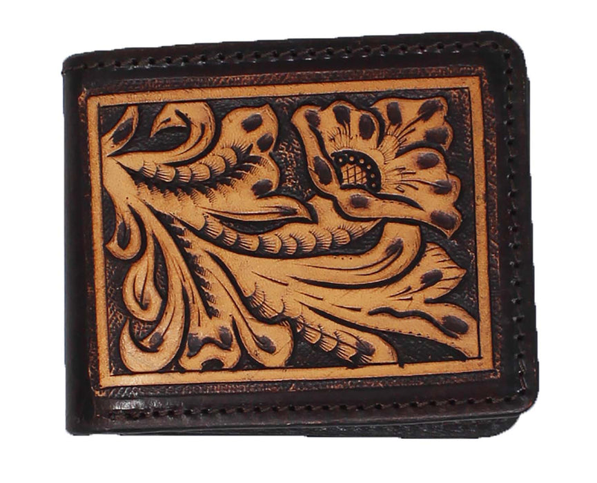 Men's Western Antique Floral Two-Toned Tooled Leather Bi-Fold Wallet 18RTW120B