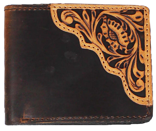 Men's Western Filigree Floral Distressed Brown Leather Bi-Fold Wallet 18RTW121B