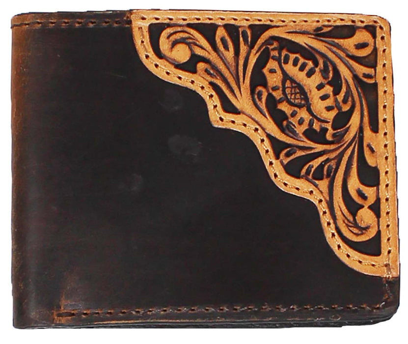 Men's Western Filigree Floral Distressed Brown Leather Bi-Fold Wallet 18RTW121B