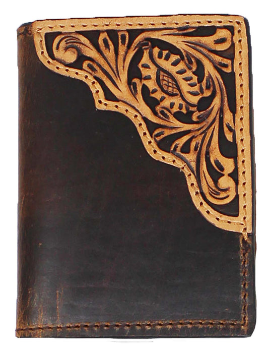 Men's Western Antique Floral Tooled Beaded Leather Tri-Fold Wallet 18RTWTrifold