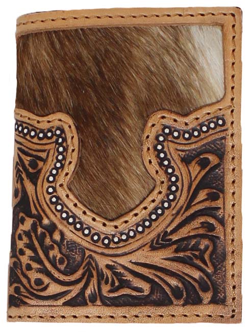 Men's Western Antique Floral Tooled Beaded Leather Tri-Fold Wallet 18RTWTrifold