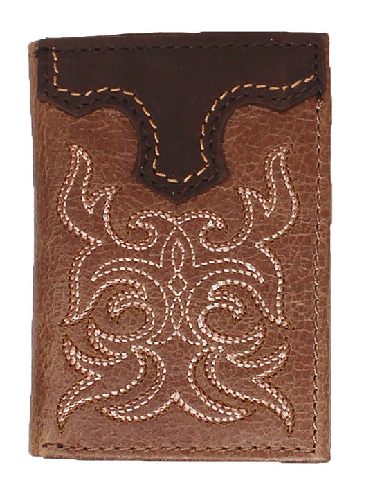 Men's Western Antique Floral Tooled Beaded Leather Tri-Fold Wallet 18RTWTrifold