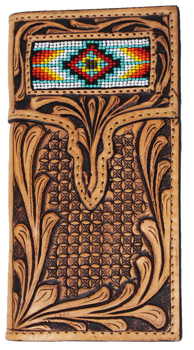 Men's Western Rodeo Wallet Beaded Antique Floral Tooled Buckstitch 18RTWRodeo