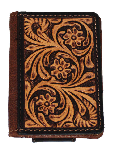 Men's Western Antique Floral Tooled Slim Money Clip Minimalist Wallet 18Antique Floral MoneyClip