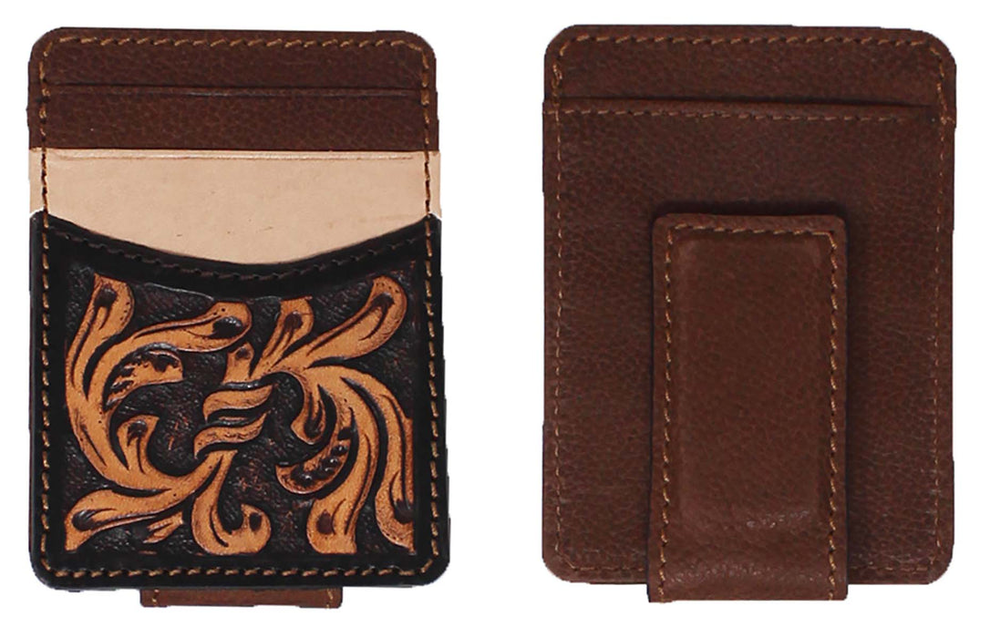 Men's Western Antique Floral Tooled Slim Money Clip Minimalist Wallet 18Antique Floral MoneyClip