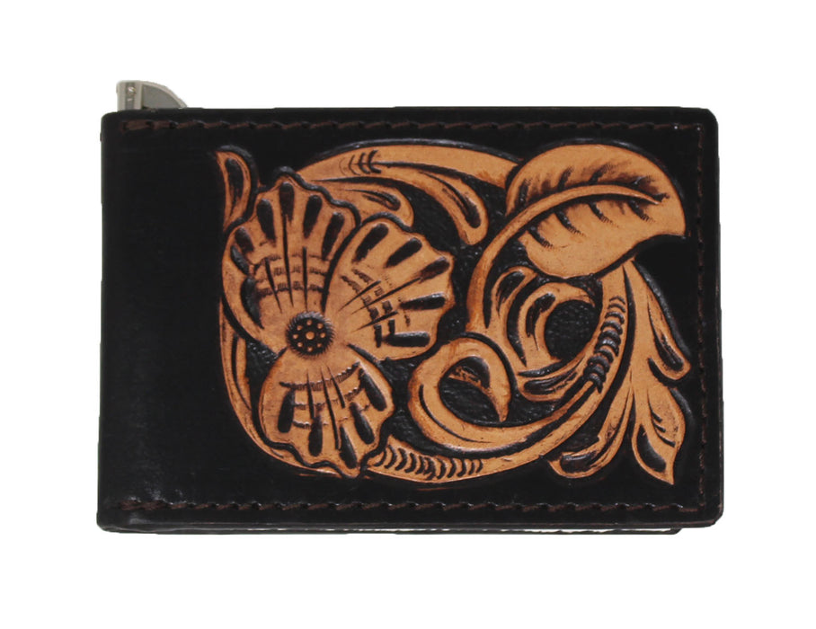 Men's Western Antique Floral Tooled Slim Money Clip Minimalist Wallet 18Antique Floral MoneyClip