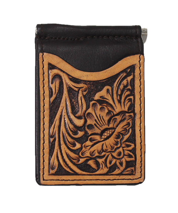 Men's Western Antique Floral Tooled Slim Money Clip Minimalist Wallet 18Antique Floral MoneyClip