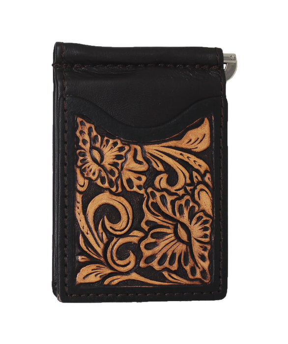 Men's Western Antique Floral Tooled Slim Money Clip Minimalist Wallet 18Antique Floral MoneyClip