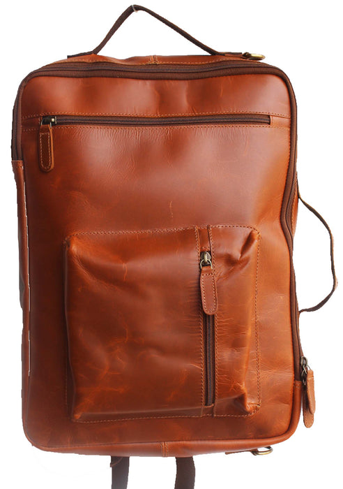 Handcrafted Full-Grain Crushed Tan Leather Travel Utility Bag 18SKB06LB