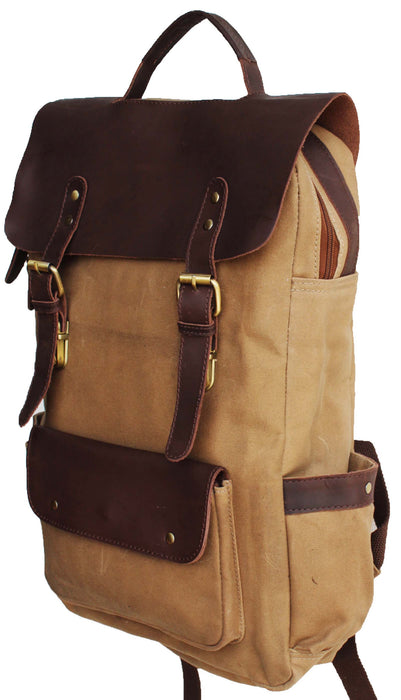 Leather Waxed Canvas Outdoor Travel Weekender  Backpack 18SKB09BR