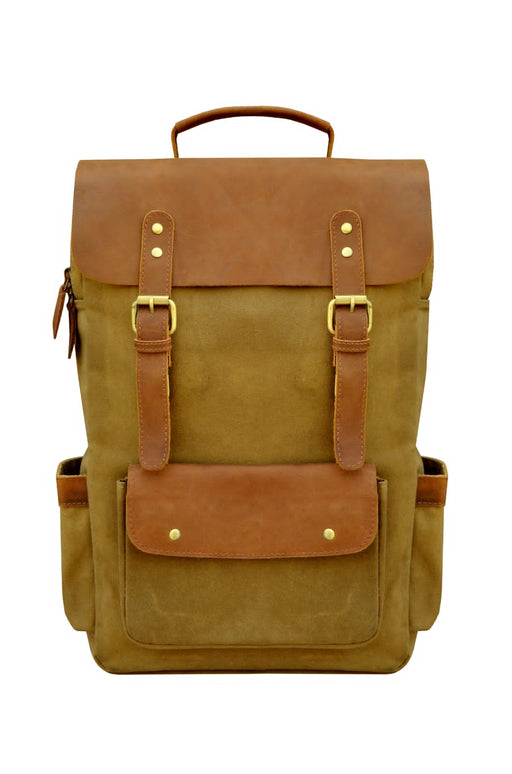 Leather Waxed Canvas Outdoor Travel Weekender  Backpack 18SKB09TN