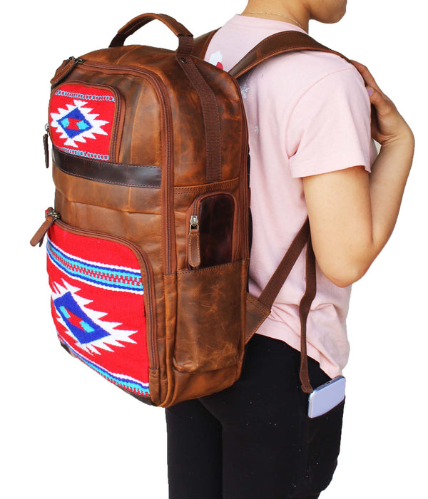 Western Distressed Leather Handwoven Saddle Blanket Shoulder Travel Utility Bag For Women 18SKBSaddleBlanket