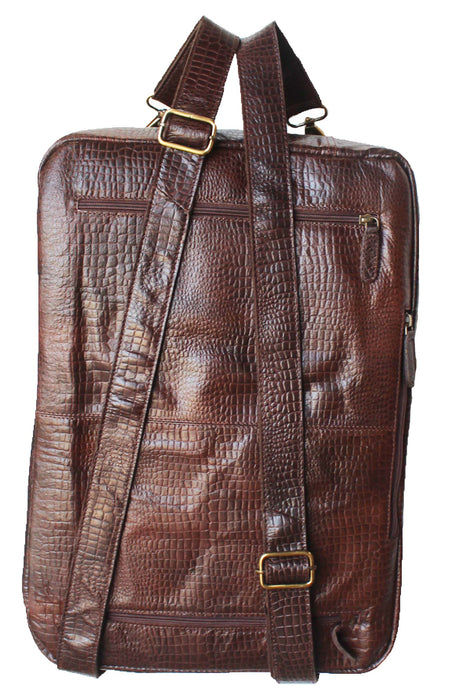 Genuine Leather Brown Crocodile Printed Carry-On Travel Luggage Bag for Men Women 18SKB42BR