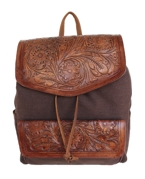 Western Olive Canvas Floral Tooled Leather Weekender Carry-On Travel Outdoors Camping Hiking Utility Bag 18SKB51