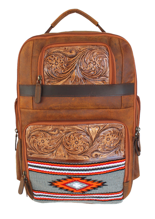 Men Women Western Distressed Floral Tooled Leather Handwoven Travel Utility Bag 18WoolTooled