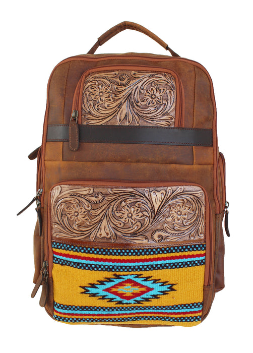 Men Women Western Distressed Floral Tooled Leather Handwoven Travel Utility Bag 18WoolTooled