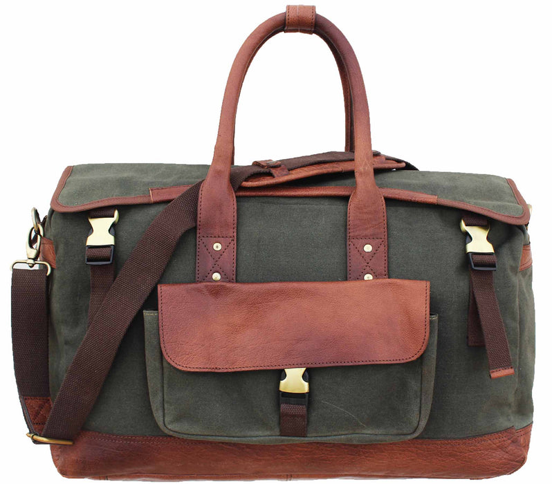 Handcrafted Black Canvas Leather Carry-On Travel Weekender Duffle Bag 18SKD02