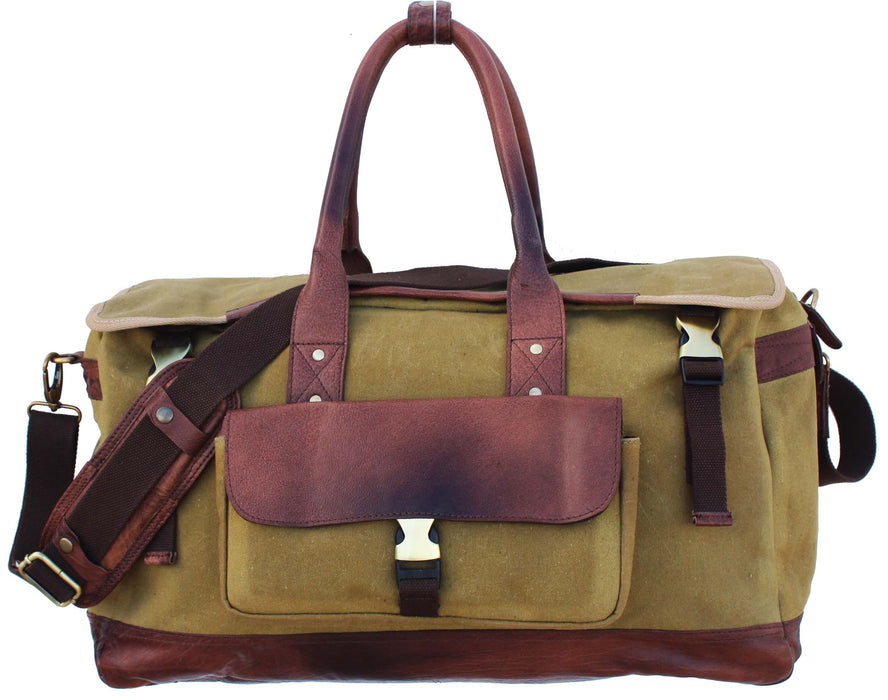 Handcrafted Black Canvas Leather Carry-On Travel Weekender Duffle Bag 18SKD02