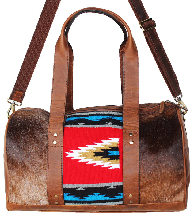 Western Cowhide Leather Woven Travel Weekender Carry-On Duffle Bag 18SKD Hairon