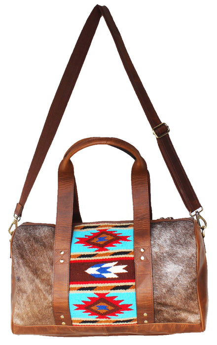 Western Cowhide Leather Woven Travel Weekender Carry-On Duffle Bag 18SKD Hairon