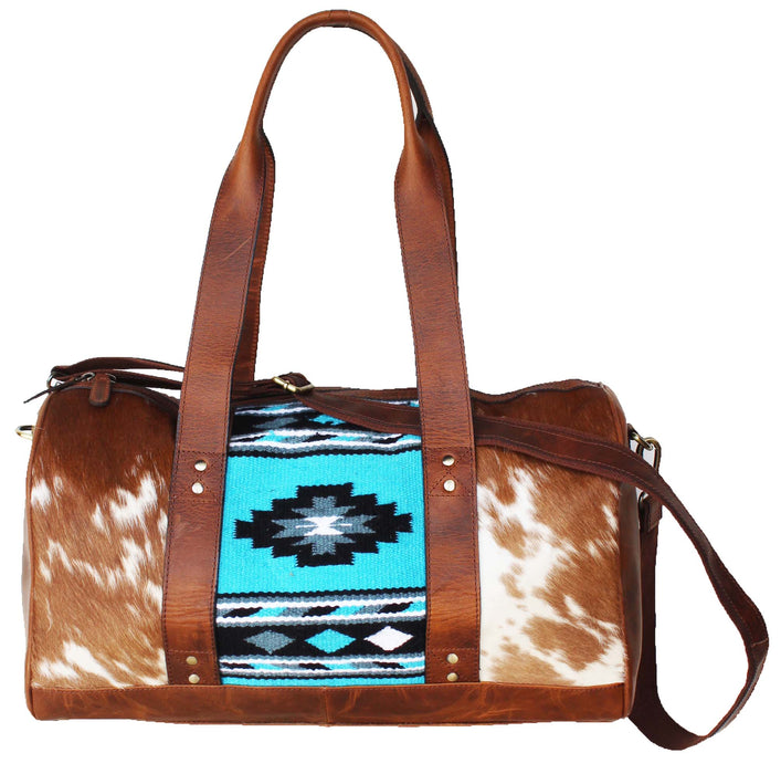 Western Cowhide Leather Woven Travel Weekender Carry-On Duffle Bag 18SKD Hairon