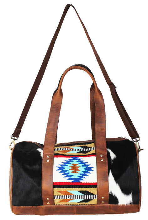 Western Cowhide Leather Woven Travel Weekender Carry-On Duffle Bag 18SKD Hairon