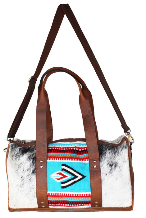 Western Cowhide Leather Woven Travel Weekender Carry-On Duffle Bag 18SKD Hairon