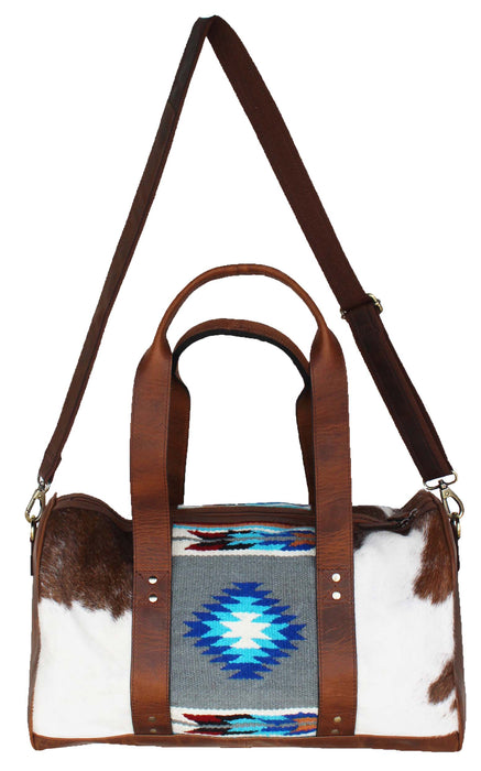 Western Cowhide Leather Woven Travel Weekender Carry-On Duffle Bag 18SKD Hairon