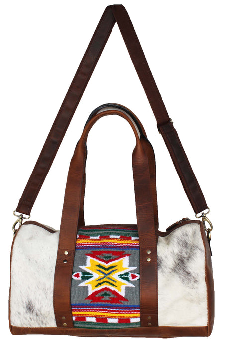 Western Cowhide Leather Woven Travel Weekender Carry-On Duffle Bag 18SKD Hairon