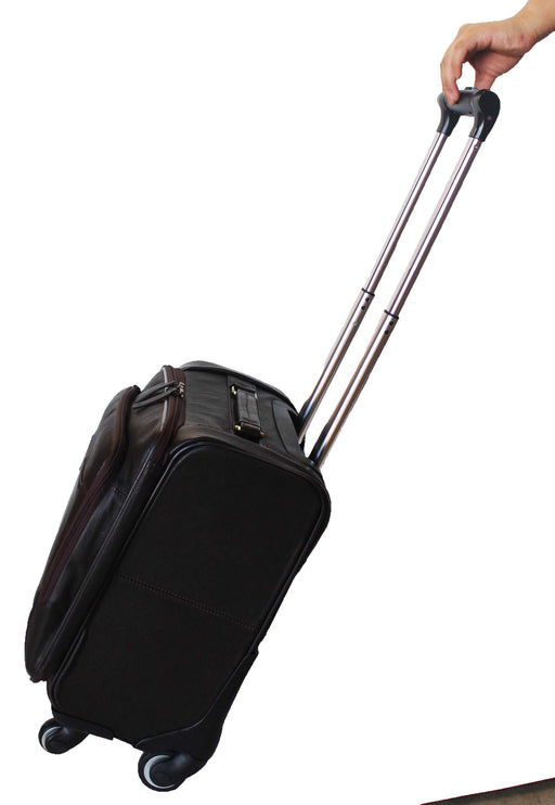 Handcrafted Leather Carry-On Travel Suitcase Wheels Aircraft 18SKL
