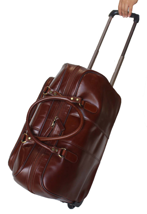 Handcrafted Leather Carry-On Travel Suitcase Wheels Aircraft 18SKL