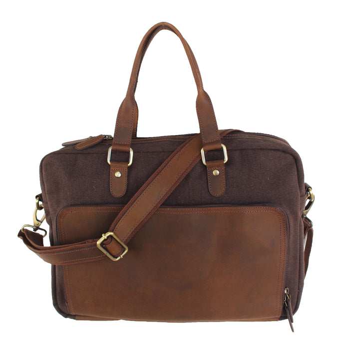 Handcrafted Canvas Office Work Messenger Portfolio Travel Bag Brown 18SKM01