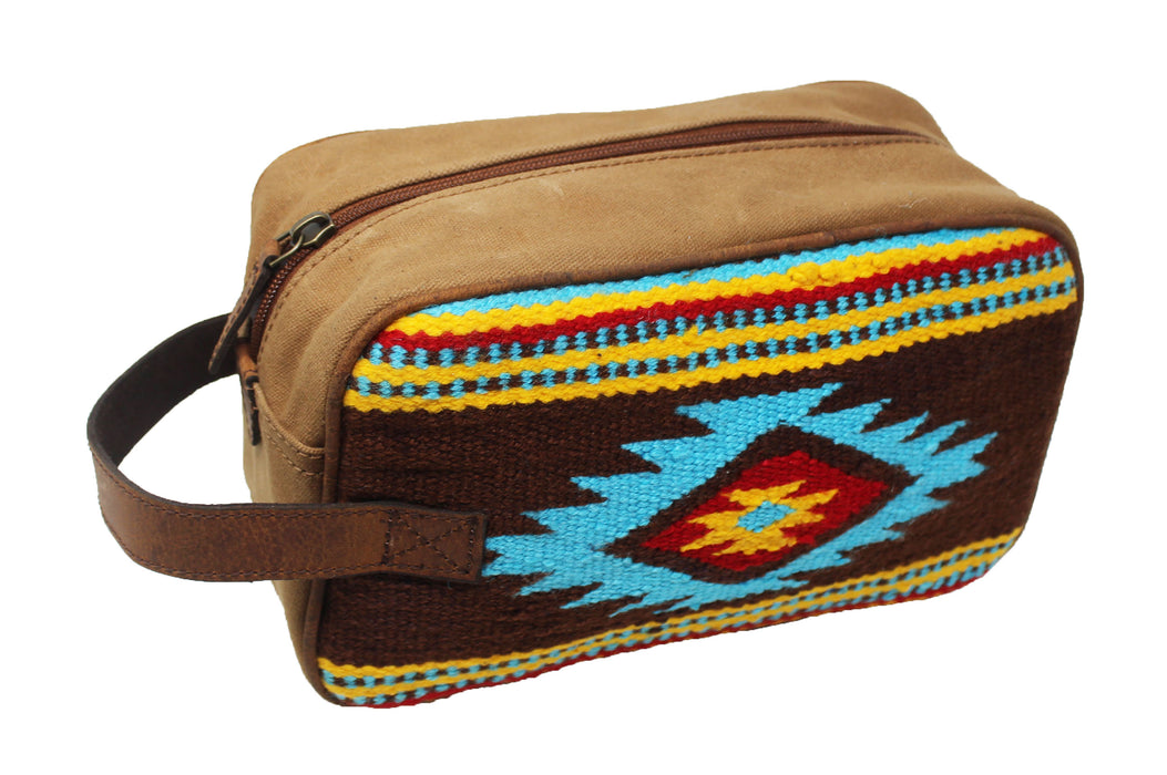 Men Women Western Woven Genuine Leather Toiletry Dopp Kit Cosmetic Travel Bag 18SKTWoolDopp