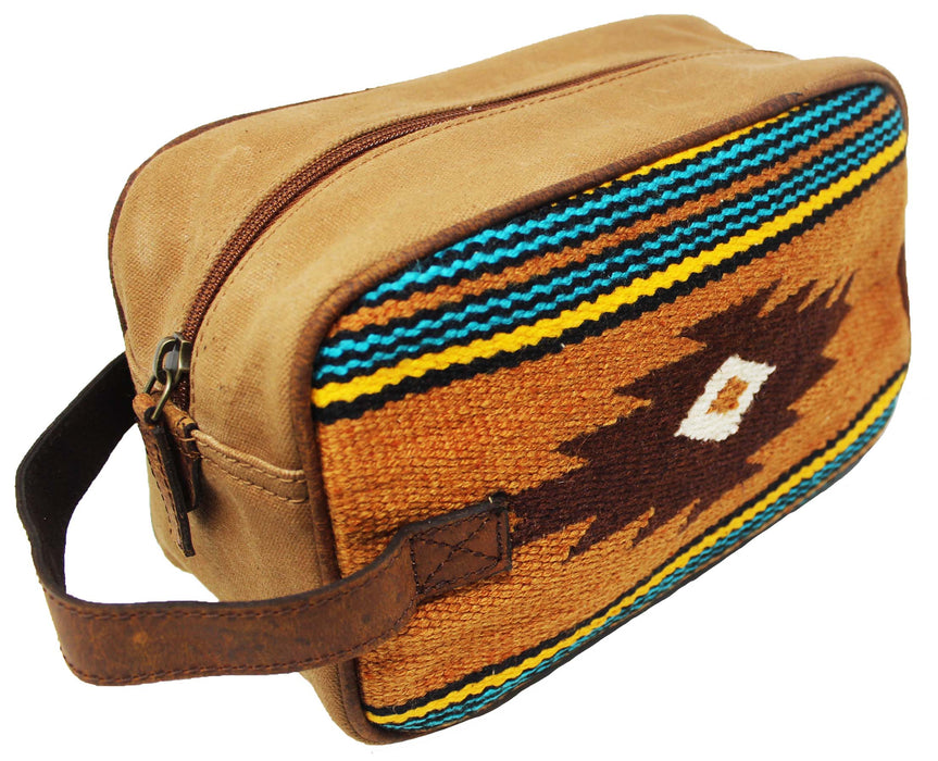 Men Women Western Woven Genuine Leather Toiletry Dopp Kit Cosmetic Travel Bag 18SKTWoolDopp