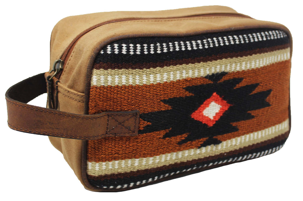 Men Women Western Woven Genuine Leather Toiletry Dopp Kit Cosmetic Travel Bag 18SKTWoolDopp