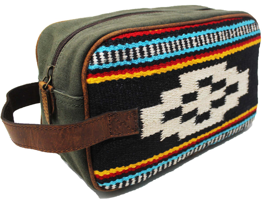 Men Women Western Woven Genuine Leather Toiletry Dopp Kit Cosmetic Travel Bag 18SKTWoolDopp