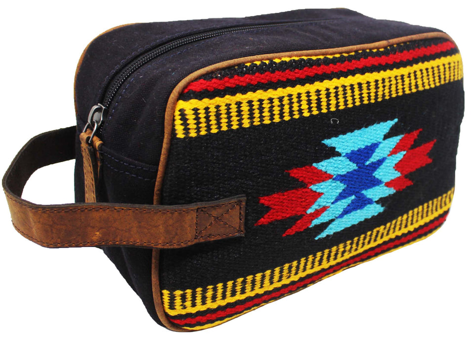 Men Women Western Woven Genuine Leather Toiletry Dopp Kit Cosmetic Travel Bag 18SKTWoolDopp