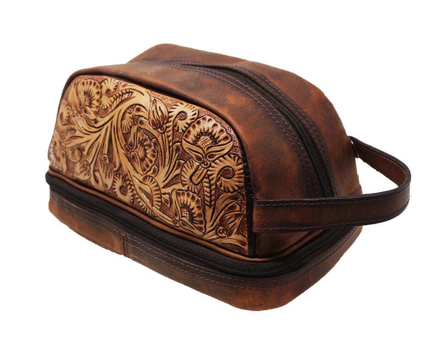 Men's Women Western Genuine Leather Toiletry Dopp Kit Shaving Cosmetic Travel Bag 18SKTLeatherDopp