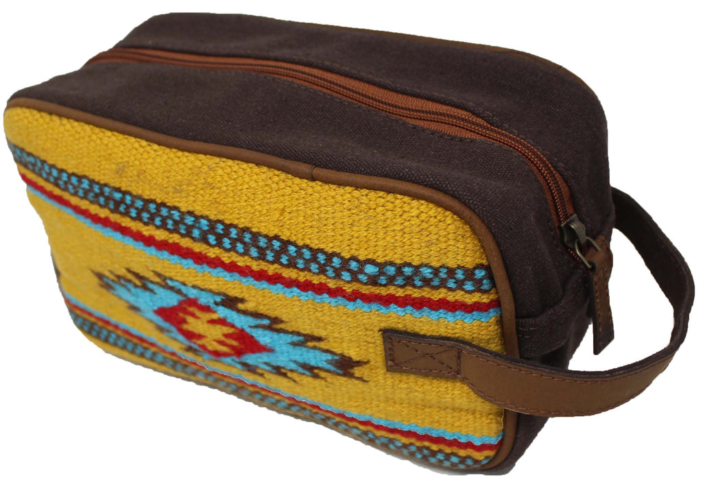 Men Women Western Woven Genuine Leather Toiletry Dopp Kit Cosmetic Travel Bag 18SKTWoolDopp