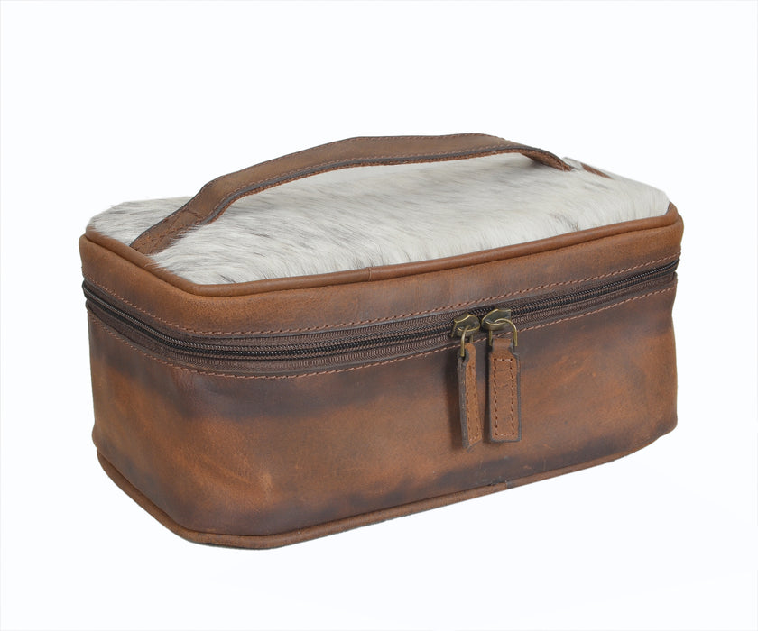 Western Cowhide Brown Distressed Leather Toiletry Dopp Kit Travel Bag 18SKT27