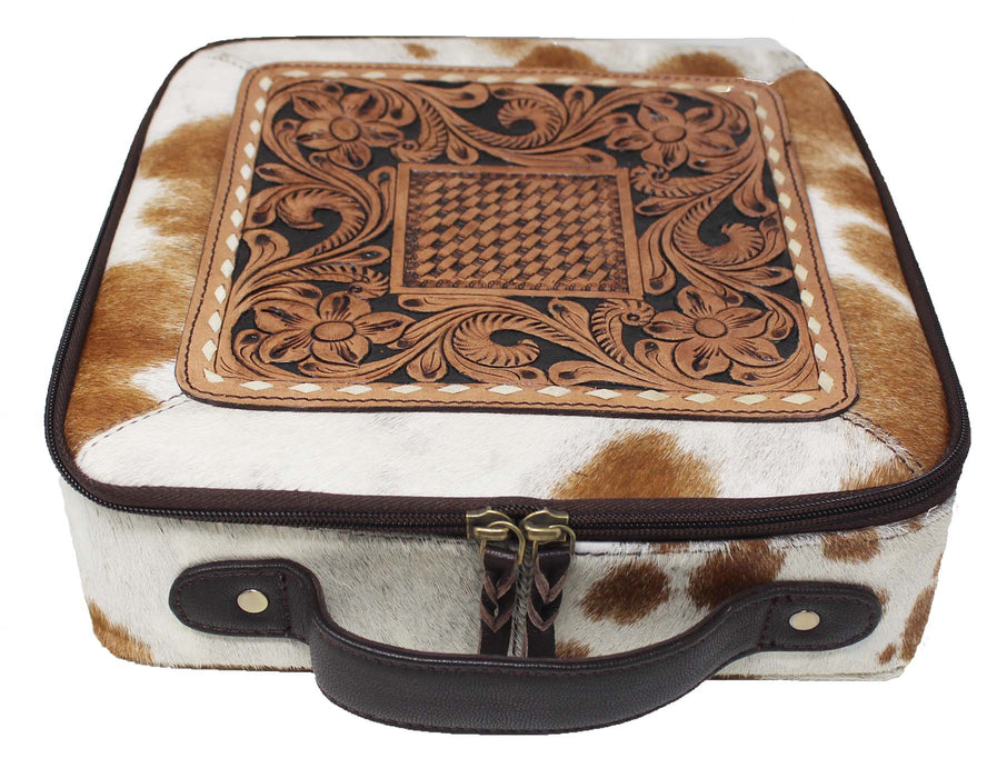 Women's Western Small Travel Tooled Leather Jewelry Travel Case 18ZIJ