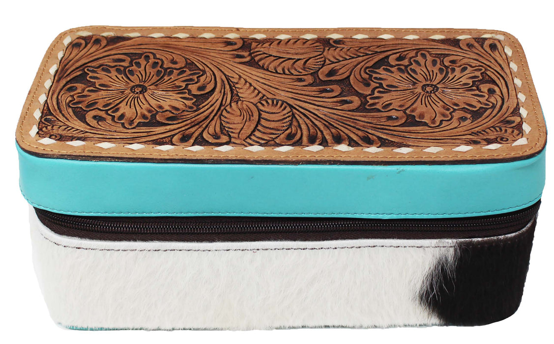 Women's Western Small Travel Tooled Leather Jewelry Travel Case 18ZIJ