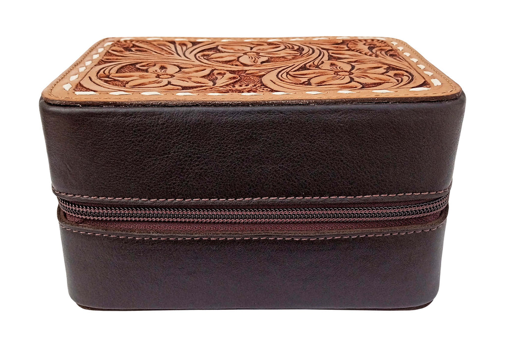 Women's Western Small Travel Tooled Leather Jewelry Travel Case 18ZIJ