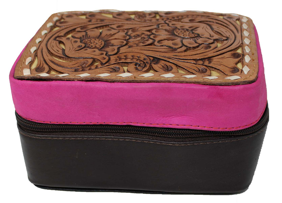 Women's Western Small Travel Tooled Leather Jewelry Travel Case 18ZIJ
