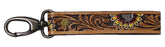 Horse Western Sunflower Tooled Handcrafted Leather Lanyard Strap Keychain Key Fob Wristlet 19FK02
