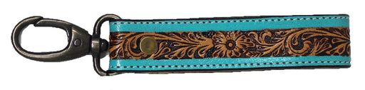 Horse Western Turquoise Floral Tooled Handcrafted Leather Lanyard Strap Keychain Key Fob Wristlet 19FK05