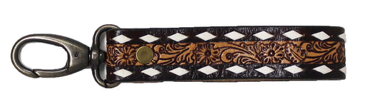 Western Floral Buckstitich Tooled Handcrafted Leather Lanyard Strap Keychain Key Fob Wristlet 19FK10