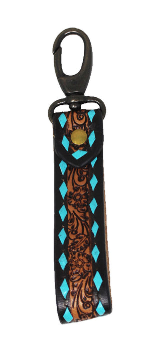 Horse Western Tooled Handcrafted Leather Lanyard Strap Keychain Key Fob Wristlet 19FK